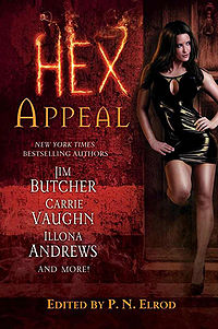 Hex Appeal Book Cover, written by Ilona Andrews, Jim Butcher, Rachel Caine, Carole Nelson Douglas, P. N. Elrod, Simon R. Green, Lori Handeland, Erica Hayes and Carrier Vaughn. Edited by P. N. Elrod
