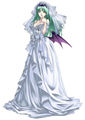 Official art of Morrigan wearing a wedding dress (alternate costume) in Cross Edge.